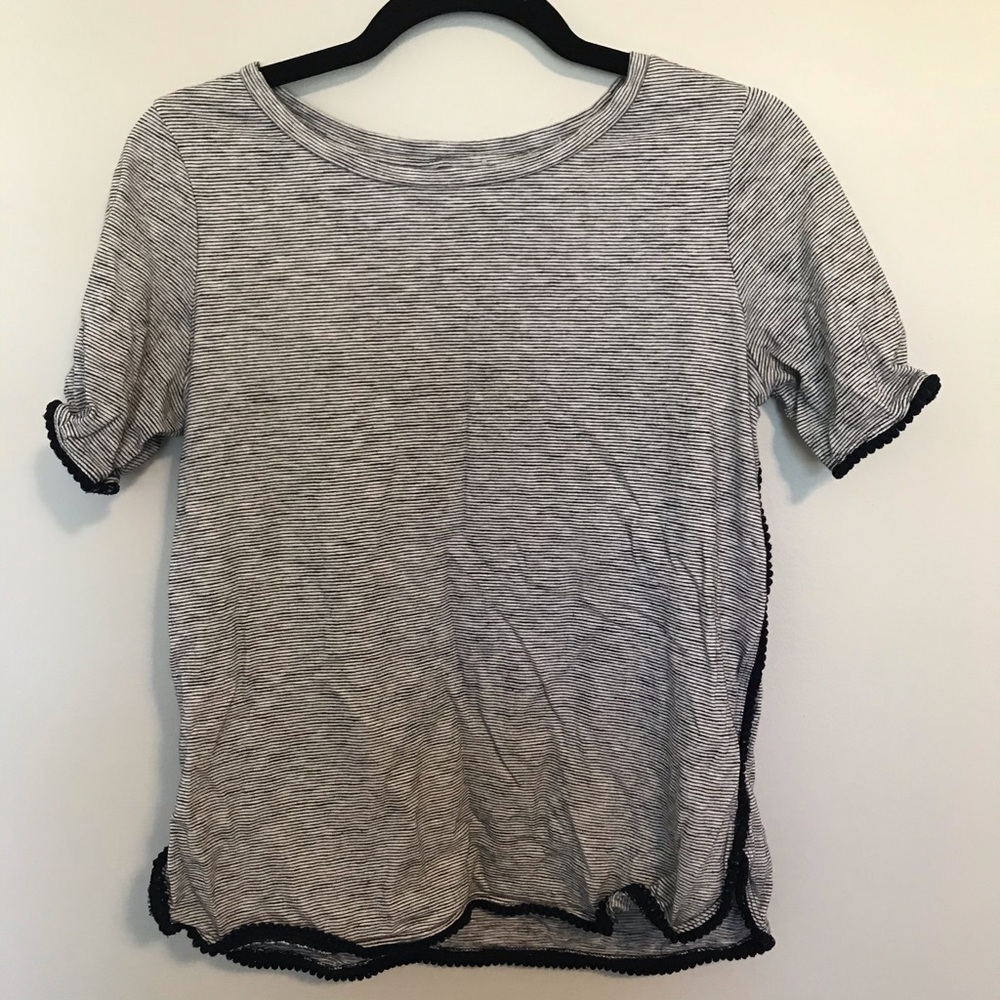 Navy stripe tee with Pom Pom détail
